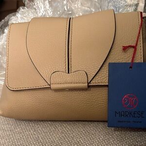 Markese taupe crossbody Leather purse.